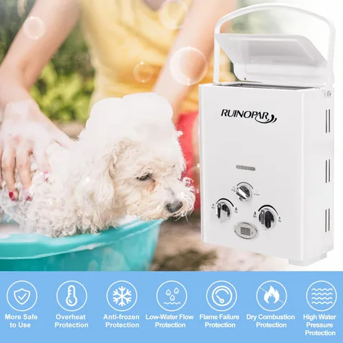 Miniatura 2 de Calentador de agua portátil sin tanque de propano – 6L 1.58GPM RV calentador de agua de gas bajo demanda con pantalla digital para exteriores