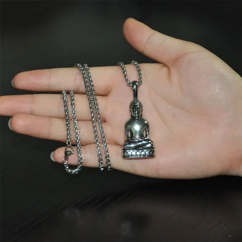 Miniatura 5 de SINLEO Collar con colgante de Buda tibetano de acero inoxidable para hombre, amuleto de Amitabha