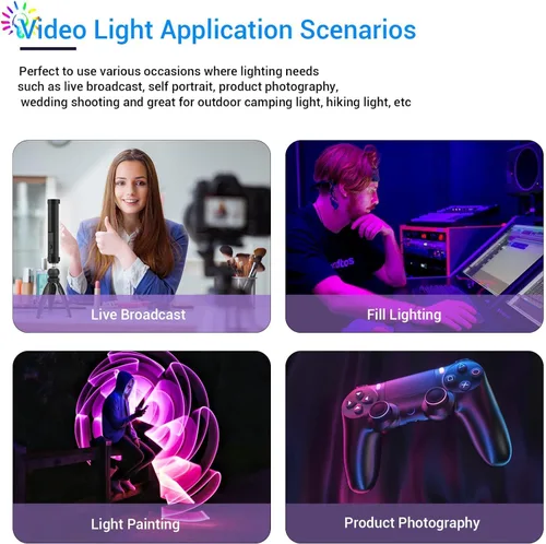Miniatura 9 de luxceo Varita de luz de mano, luz de video LED RGB multicolor para fotografía, mini luz recargable de 2000 mAh para grabación de video, luces