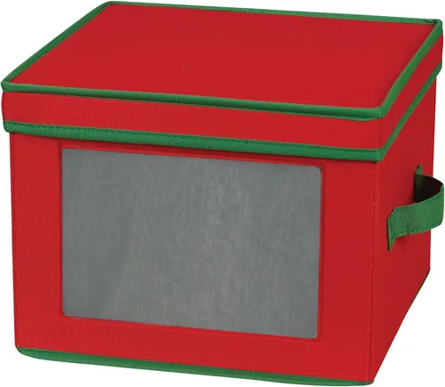 Miniatura 10 de Household Essentials 536 - Caja de almacenamiento de vajilla con tapa y asas Baúl para platos de cena Lona natural con ribete marrón