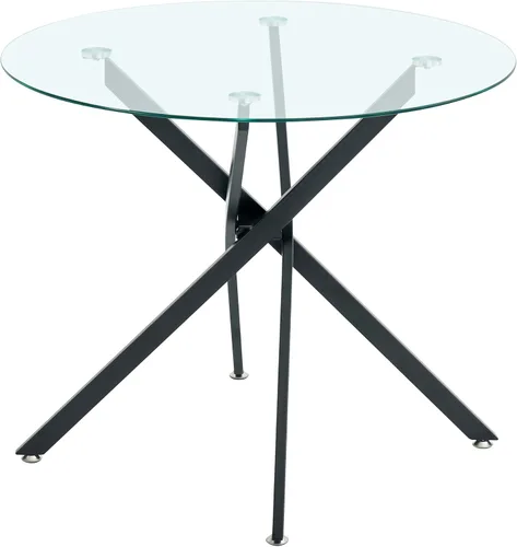 Miniatura 4 de Mesa de comedor redonda de 36 pulgadas para 4, mesa de comedor contemporánea de vidrio templado, mesa de comedor pequeña con base de metal de cruz