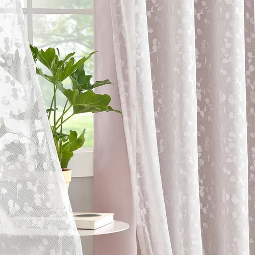 Miniatura 14 de Jubilantex Cortinas opacas completas + paneles de ventana transparentes con hojas, juego de tratamiento de ventana de doble capa estilo mezcla