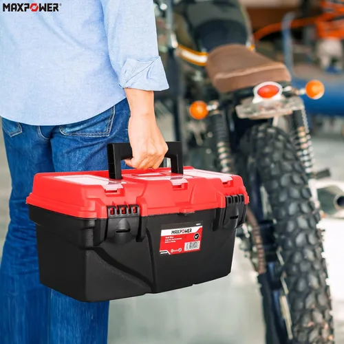 Miniatura 7 de MAXPOWER Caja de herramientas de plástico de 15 pulgadas, con bandeja extraíble y doble bloqueo seguro para el hogar