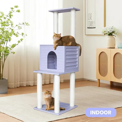 Miniatura 4 de Torre de árbol para gatos de 61.5 pulgadas para interiores y exteriores, casa para gatos al aire libre, condominio grande resistente a la intemperie
