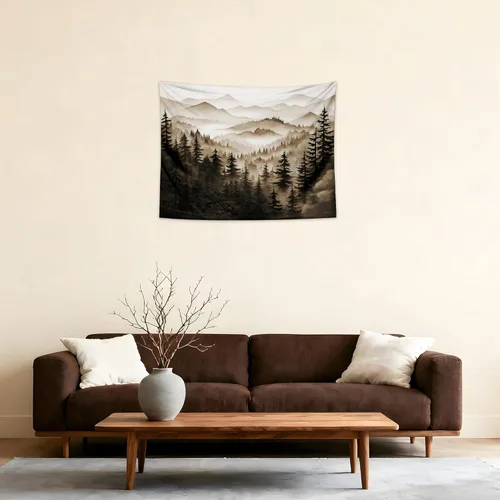 Miniatura 28 de QGHOT Tapiz de bosque brumoso, tapiz de montaña natural para colgar en la pared, paisaje de acuarela verde salvia, arte de pared para dormitorio
