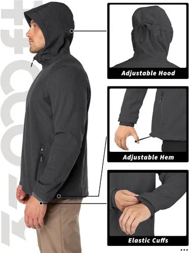Miniatura 5 de 33,000ft Chaqueta Softshell con capucha para hombre, impermeable, ligera, aislada, cortavientos, con forro polar