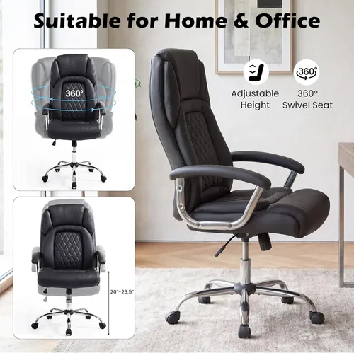Miniatura 7 de Giantex Silla de oficina ergonómica, silla ejecutiva tapizada de cuero con reposabrazos acolchados y respaldo mecedor, silla de escritorio