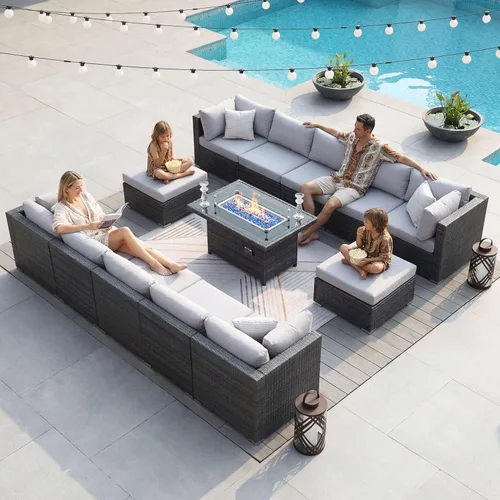 Miniatura 122 de NICESOUL Juego de muebles de patio para exteriores de 7 piezas con mesa para hoguera, gas natural y propano convertible, respaldo alto de 29.3