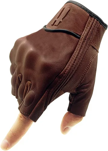 Miniatura 9 de Harssidanzar Guantes de Motocicleta sin Dedos, para Hombres Guantes de Cuero para Montar y Conducir con Nudillos de Mano GM037