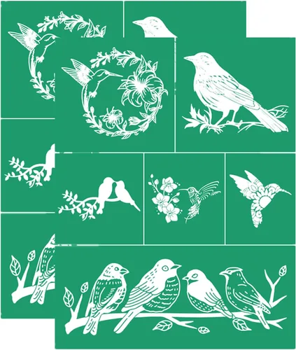 JAJADO 2 plantillas de pantalla de seda para pájaros, colibrí, flor, ramas de árbol, plantillas de pintura para manualidades, para madera, camiseta,