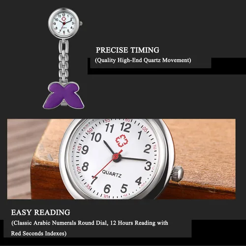 Miniatura 3 de Avaner - Reloj de bolsillo con clip para mujer, de acero inoxidable, de cuarzo, con cara de corazón, con solapa, reloj de bolsillo colgante
