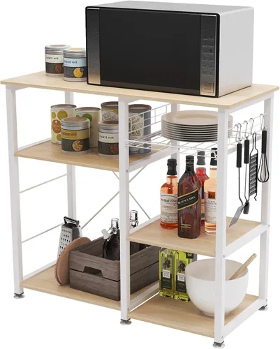 Miniatura 10 de sogesfurniture Estante de cocina de 3 niveles para panadero, soporte para microondas con almacenamiento y cajón, estante para estación de trabajo