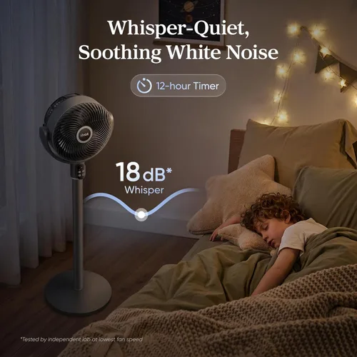 Miniatura 3 de LEVOIT Standing Fan for Bedroom, 90° Oscillating Pedestal Fan, 18dB Quiet for Sleep, 1024 CFM Airflow, Smart Floor Fan with Dust Cover, 5 Speeds 3