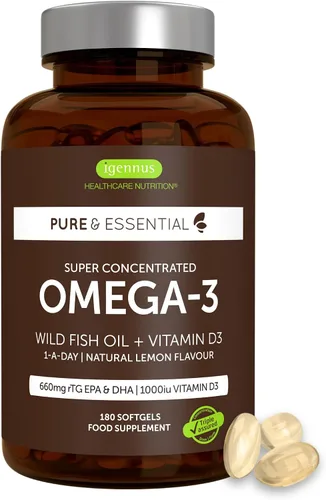 Miniatura 11 de Pure & Essential Omega-3 y D3 1000iu, rTG de acción rápida, soporte para ojos, corazón y función cerebral, 1 al día, aceite de pescado silvestre