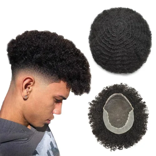 Miniatura 14 de LYRICAL HAIR Afro Kinky Curly Toupee – Cabello humano brasileño para hombre Toupee HD encaje frontal – Afro Americano Hombres Afro Ondulado Sistema