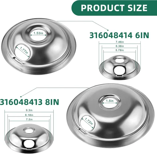 Miniatura 2 de Sartenes de goteo para quemador de plata 316048414 (6 pulgadas) 316048413 (8 pulgadas) y repuesto para quemador de estufa eléctrica MP15YA