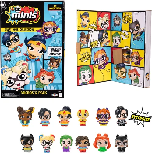 DC Comics Minis, paquete de 12 Micros, figuras coleccionables de 1.5 pulgadas (muñecas, juguetes), exclusivo de Amazon