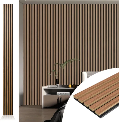 Art3d 4 paneles acústicos de listones de 107 x 8 pulgadas para pared y techo, panel de absorción de sonido acanalado 3D con acabado de madera, nogal