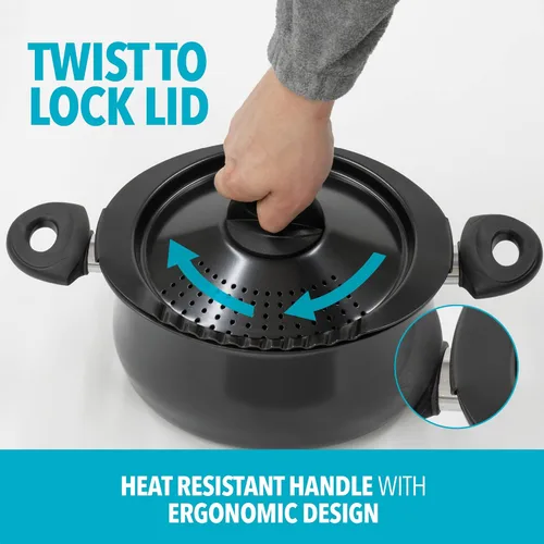 Miniatura 6 de Bialetti- 7265 Oval 5.5 cuarto de pasta olla con tapa de colador, antiadherente, 1, negro
