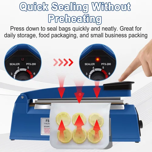 Miniatura 5 de 8 Inch Impulse Sealer, Manual Heat Sealer Machine for Mylar Bags, Shrink Wrap Bag Sealers Sealing Machine for Plastic PE PP Bags with 3 Free
