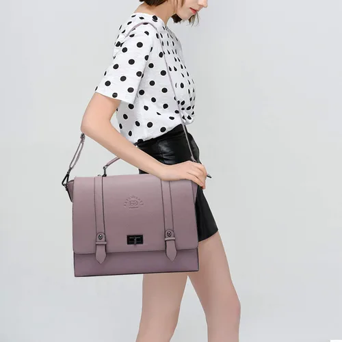 Miniatura 7 de Maletín para laptop de 15.6 pulgadas para mujer, piel ecológica saffiano morado vintage, 4 compartimentos grandes, 2 bolsillos deslizantes, 1
