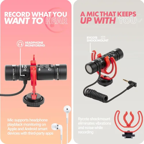 Miniatura 5 de Movo DoubleMic V2 Micrófono de escopeta de dos caras para vlogging de cámara - Micrófono externo de doble cápsula para iPhone, Android, teléfonos