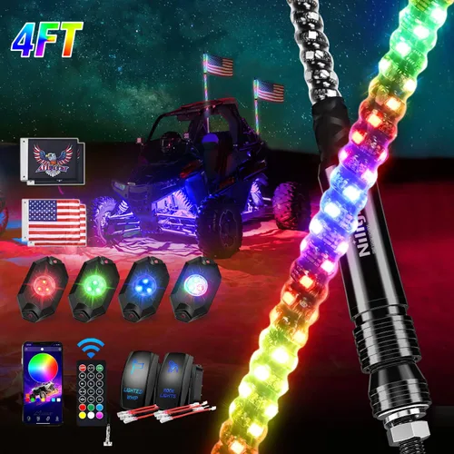 Miniatura 18 de Nilight Juego de 2 luces LED RGB de 3 pies y 4 luces de rock, control remoto y aplicación con patrones de persecución de bricolaje, antena