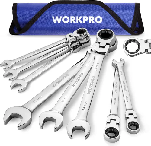 Miniatura 14 de WORKPRO Juego de llaves combinadas de trinquete de cabeza flexible de 8 piezas, SAE 5/16-3/4 pulgadas, 72 dientes, construcción CR-V, niquelado