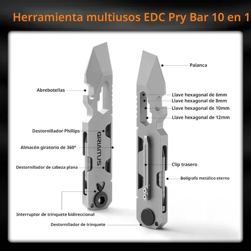 Miniatura 3 de Palanca EDC Multiherramienta con Destornillador de Trinquete Bidireccional y Bolígrafo Duradero, Llaves Inglesas, Palanca, Abrebotellas y Abrecajas