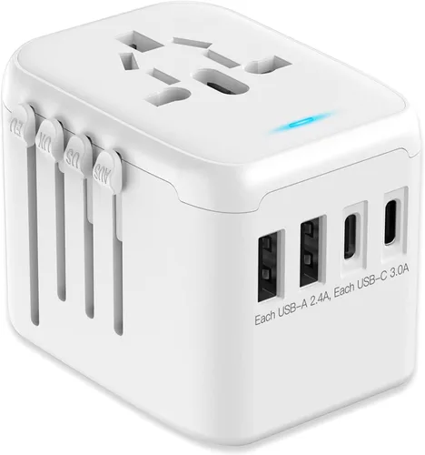 Miniatura 8 de JMFONE Adaptador de viaje internacional, 2 puertos USB-C y 2 puertos USB-A y enchufes de CA múltiples, adaptador de corriente universal en todo el 2