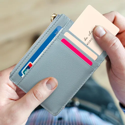 Miniatura 55 de Tarjetero delgado con bloqueo RFID, billetera de bolsillo pequeño, con cremallera Keychian para monedero, monedero y tarjetero para mujeres y hombres