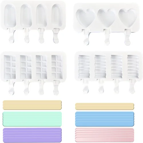 ELANE 4 moldes para paletas de hielo, silicona, con forma de cilindro, blanco, moldes para paletas de hielo con 25 palitos de paletas de colores
