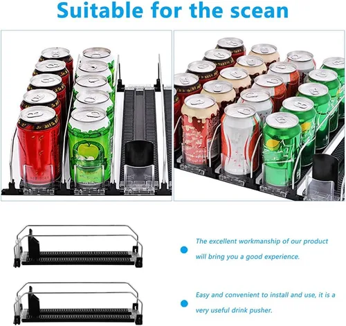 Miniatura 4 de iplusmile Mini organizador de refrigerador automático de bebidas, empujador de estante de supermercado, 2 dispensadores de bebidas negras