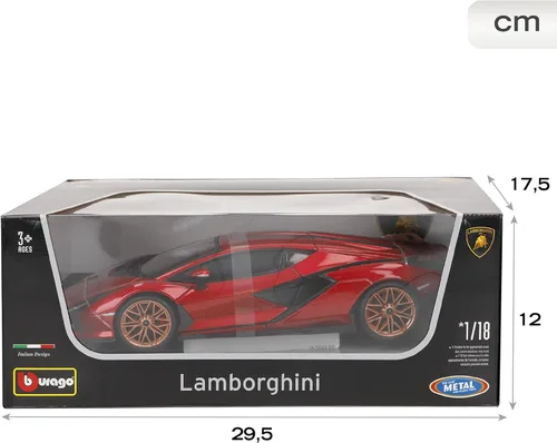 Miniatura 9 de Lamborghini Sian FKP 37 Rojo con ruedas de cobre 118 Modelo de automóvil fundido a presión por Bburago 11046 TY-18-11046R