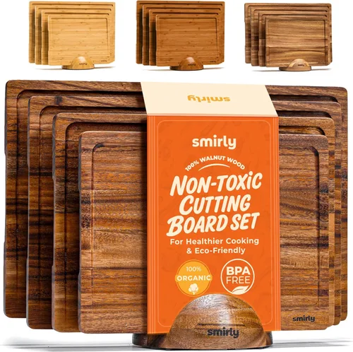Miniatura 23 de SMIRLY - Tabla de corte grande de acacia para cocina: tabla de cortar de madera grande con ranura para jugos, tablas de cortar de madera para 15