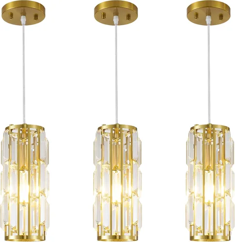 Luces Colgantes Luz Colgante Dorada Moderna, Mini Lámpara Colgante de Cristal, Iluminación Colgante Ajustable para Cocina, Comedor y Dormitorio