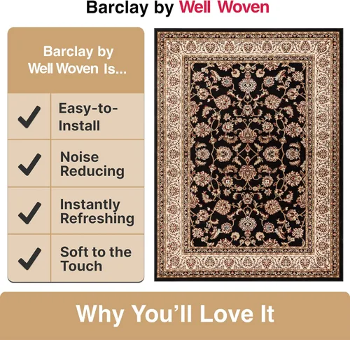 Miniatura 6 de Well Woven Barclay Collection Sarouk - Alfombra ovalada negra de 5 x 7 pies, para sala de estar, dormitorio y comedor Negro