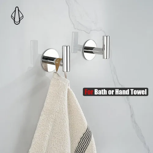 Miniatura 3 de JQK ATH110-CH-P2 - Gancho de pared autoadhesivo para toallas, cromado, sin taladro, para baño, cocina, garaje, paquete de 2, acero inoxidable 304