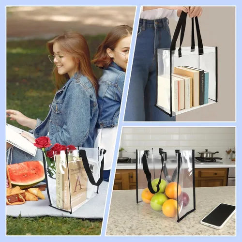Miniatura 2 de 12 x 12 x 6 pulgadas, bolsas de plástico de PVC transparente con asas para trabajo, playa, almuerzo, deportes, conciertos