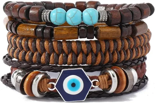 Miniatura 24 de Pulsera Gótica Ajustable de Cuero Trenzado Punk Multicapa de Estilo Grunge, Conjunto de Pulseras Emo con Brazalete de Metal, Envoltura