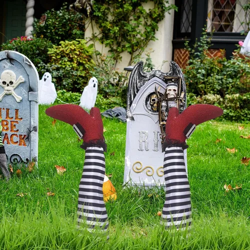 Miniatura 4 de Naysku 1 par de patas de bruja de Halloween de 18 pulgadas al revés para patas de bruja – Estacas de patas y pies de brujas, estacas de Halloween
