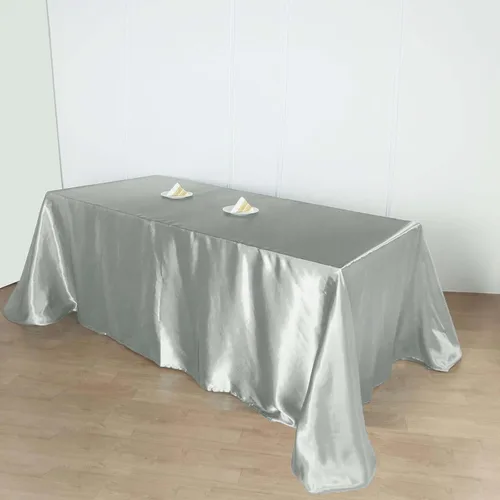 Miniatura 2 de Efavormart - Mantel rectangular de satén, 90 x 156 pulgadas, suave, oblongo, lavable, mantel decorativo de tela sedosa para bodas, fiestas, Plata