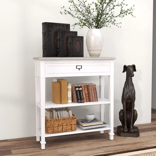 Miniatura 5 de kinbor Accent - Mesa consola blanca con cajón y estante, mesa de sofá de madera con almacenamiento para entrada, pasillo, sala de estar