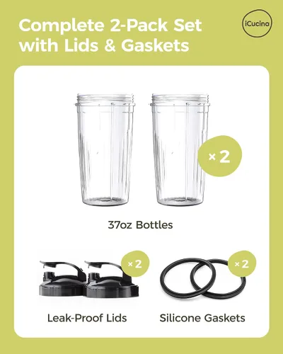 Miniatura 7 de ICUCINA - Vaso de licuadora de 28 onzas de repuesto con tapas para llevar, tazas para batidos de proteínas, vasos para batidos sin BPA (paquete de 2)