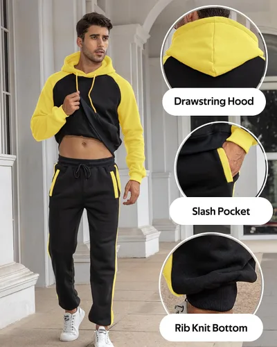 Miniatura 3 de Conjunto deportivo de 2 piezas para hombre, sudadera casual con capucha para hombre, atlético, deportivo, manga larga, conjunto de traje para trotar