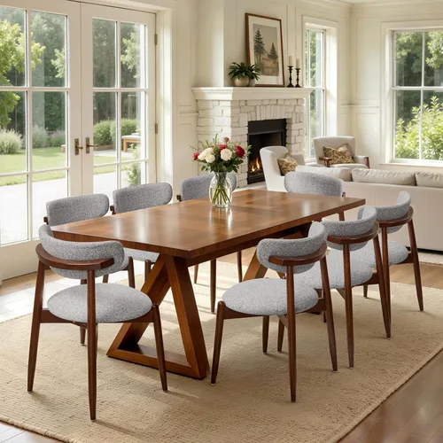 Miniatura 35 de CHUN YI Juego de 2 sillas de comedor tapizadas de madera maciza, sillas auxiliares de cocina de tela moderna de mediados de siglo con respaldo Beige