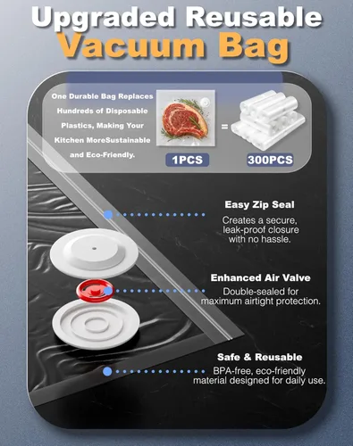 Miniatura 6 de Sellador al vacío compacto para alimentos, máquina selladora al vacío portátil con 30 bolsas reutilizables para conservación y blanco fresco