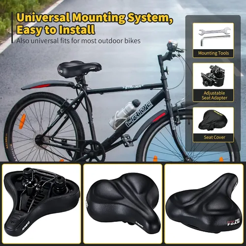 Miniatura 6 de DAWAY C50 - Asiento de bicicleta cómodo de gran tamaño, repuesto extra ancho con cojín de espuma viscoelástica para hombres y mujeres, cómodo