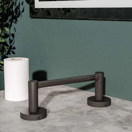 Miniatura 8 de Soporte de papel higiénico negro mate para baño, soporte de rollo de papel giratorio de doble poste de acero inoxidable y aleación de zinc, montaje