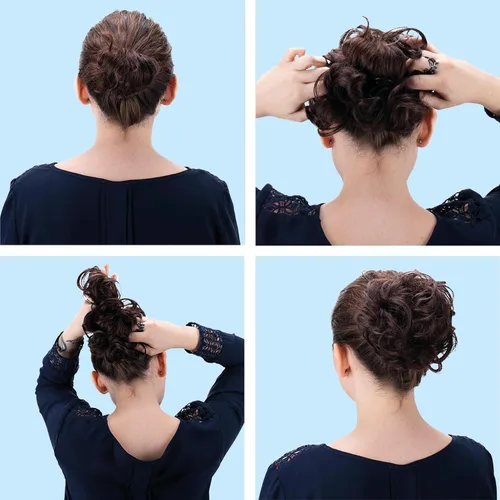 Miniatura 9 de CAISHA Postizo Grande Scrunchy Recogido Peinado Nupcial Rizado Moño Despeinado Marrón Chocolate Oscuro G2E